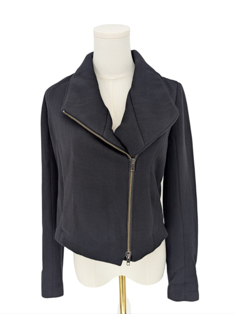 Vince Asymmetric Zip Draped Collar Crop Knit Moto Jacket | Size S | Black Fall